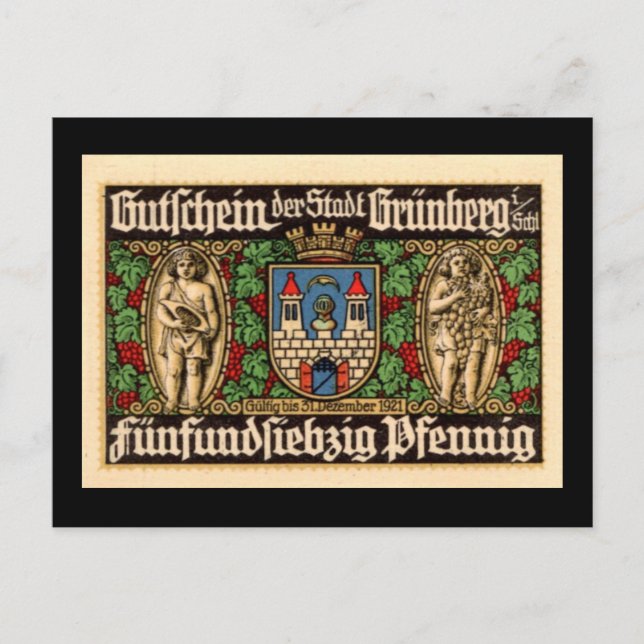 Seventy-five Pfennig 1921 German Note Postcard (Front)