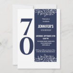 Seventy Floral Elegant 70th Birthday Party Invitation<br><div class="desc">The 'Seventy Navy Blue Elegant Floral 70th Birthday Party Invitation' is a blend of elegance and modernity, perfect for celebrating a milestone birthday with style. Featuring a chic navy blue and white colour palette and minimalist floral edging, this design exudes sophistication and charm. It is thoughtfully designed to capture the...</div>