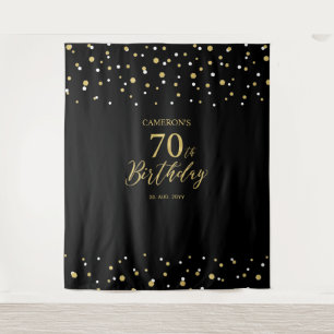 Seventy Gold & Black 70th Birthday Party Backdrop Tapestry