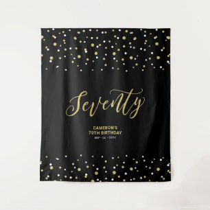 Seventy Gold & Black 70th Birthday Party Backdrop Tapestry