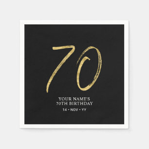Seventy   Gold & Black Lettering 70th Birthday Napkin