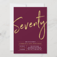 Seventy | Gold & Burgundy Red 70th Birthday Party