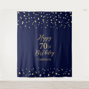 Seventy Gold & Navy 70th Birthday Party Backdrop Tapestry