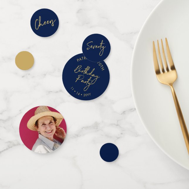 Seventy | Gold & Navy Modern 70th Birthday Party Confetti (Group)
