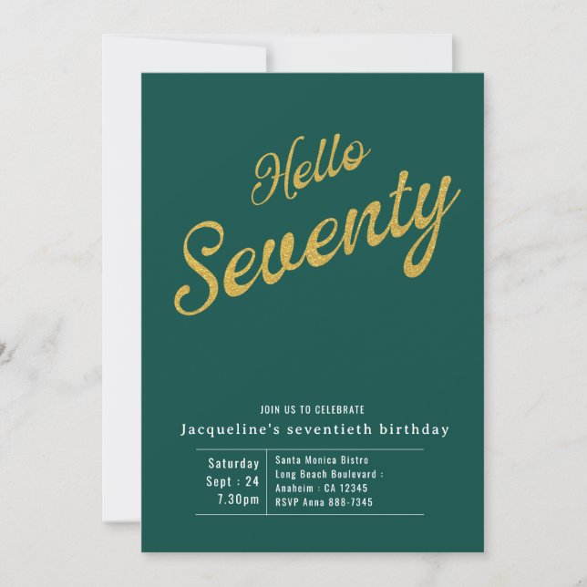 Seventy Green Gold Modern 70th Birthday Invitation (Front)