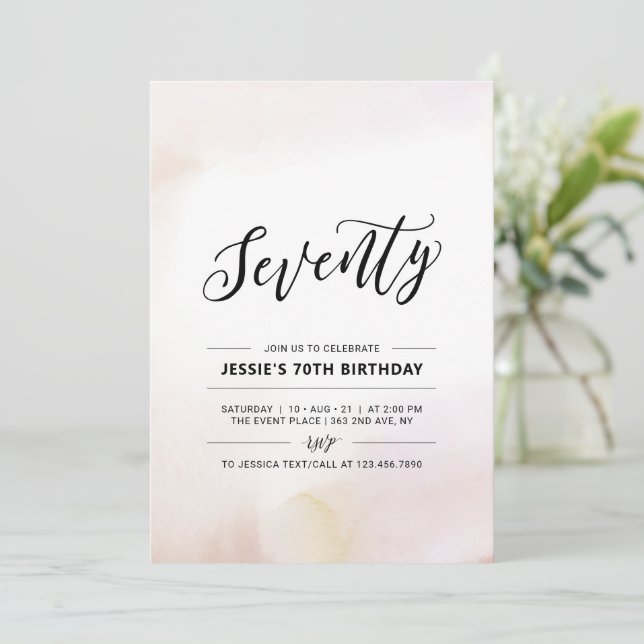 Seventy | Minimal 70th Birthday Party Watercolor Invitation (Standing Front)
