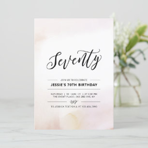 Seventy   Minimal 70th Birthday Party Watercolor Invitation
