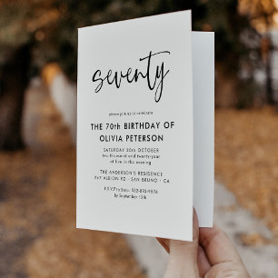 Seventy Modern 70th Black & White Birthday Folded Invitation
