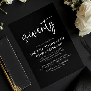 Seventy Modern 70th White on Black Birthday Party Invitation