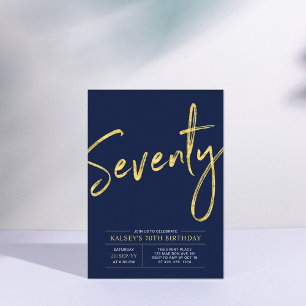 Seventy   Modern Gold & Blue 70th Birthday Party Invitation