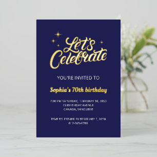 Seventy   Modern Gold Navy 70th Birthday Party Foil Holiday Card