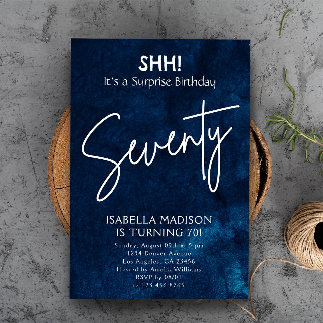 Seventy | Navy Blue 70th Birthday Surprise Party Invitation (Seventy | Navy Blue 70th Birthday Surprise Party Invitation
)