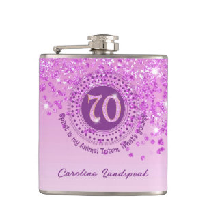 Seventy & Pink Glitter & Drinking Quote Hip Flask