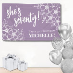 Seventy Purple 70th Birthday Party Banner<br><div class="desc">Seventy Lavender Lilac White 70th Birthday Banner: Celebrate a milestone with this elegant 70th birthday banner. Featuring a sophisticated lavender or lilac purple background adorned with white flowers, this banner combines classic serif fonts and script typography in white for a stylish look. The text can be personalised to highlight the...</div>