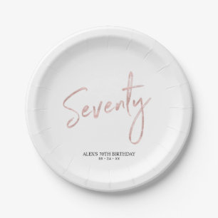 Seventy Rose Gold Lettering 70th Birthday Party Paper Plate