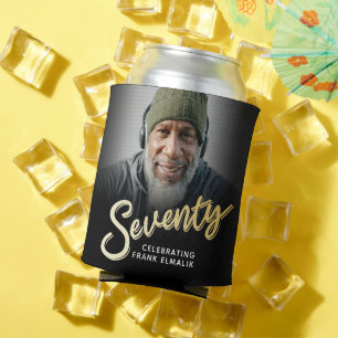 Seventy script gold 70th birthday photos can cooler