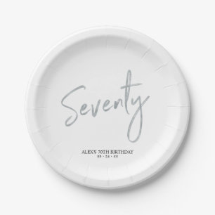 Seventy Silver Lettering 70th Birthday Party Paper Plate