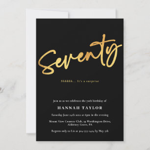 Seventy Simple Elegant Black Gold 70th Birthday Invitation