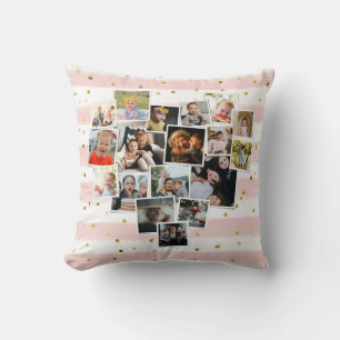 Several Photos Collage Beautiful Striped Pillow