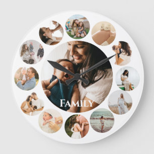 Several Photos Collage Simple Family Round Frame Large Clock