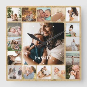 Several Photos Collage Simple Square Frame Family Square Wall Clock