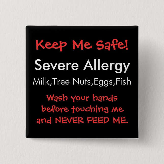 Severe Allergy 15 Cm Square Badge (Front)
