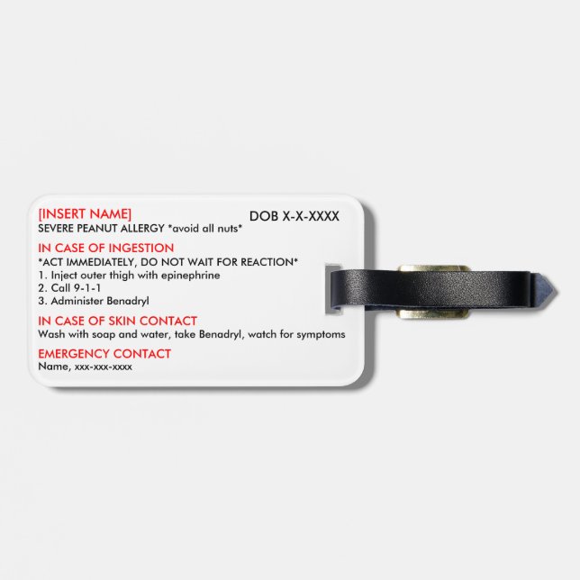 Severe Allergy ID & ICE Tag (Back Horizontal)