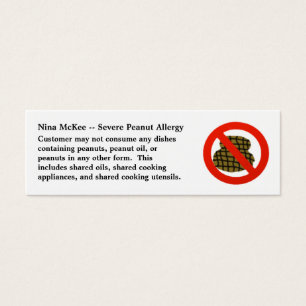 Severe Peanut Allergy Profile Card for Restaurants