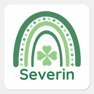 Severin Name Clover Boho Rainbow Square Sticker