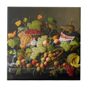 Severin Roesen Abundant Fruit Still Life Art Tile