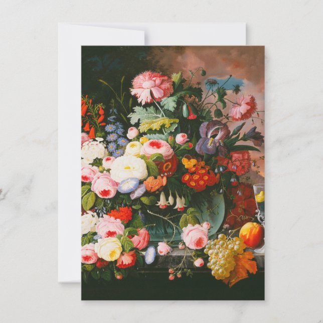 Severin Roesen - Still Life Of Flowers And Fruit Thank You Card (Front)