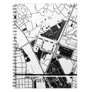 Sevilla - Blanco-Negro minimalist map Notebook