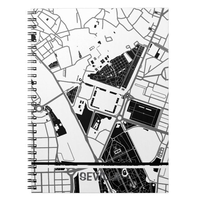 Sevilla - Blanco-Negro minimalist map Notebook (Front)