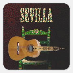 SEVILLA. Flemish Guitar with Giralda of Seville. Square Sticker