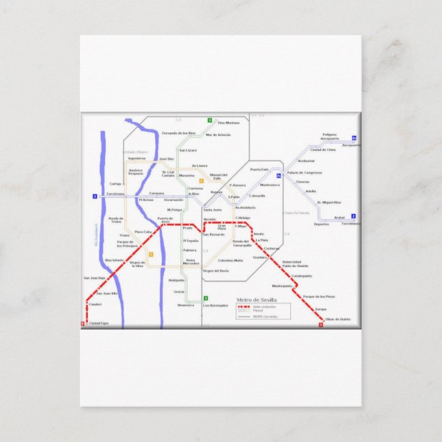 Sevilla Metro Map Postcard (Front)