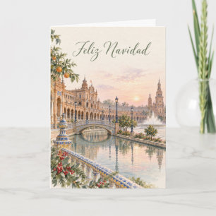 Sevilla Plaza de España Acuarela Navidad Holiday Card
