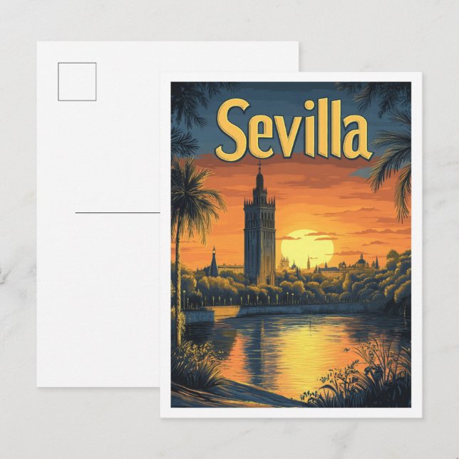 Sevilla Spain Art Vintage Travel Illustration Postcard (Front/Back)