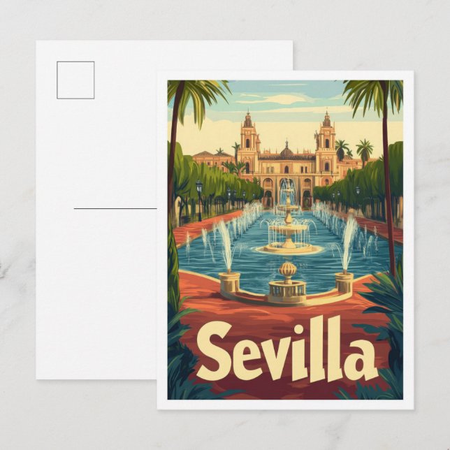 Sevilla Spain Vintage Travel Illustration Postcard (Front/Back)