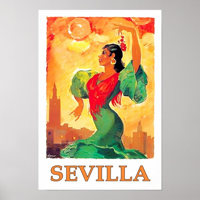Sevilla Spain vintage travel Poster (Front)