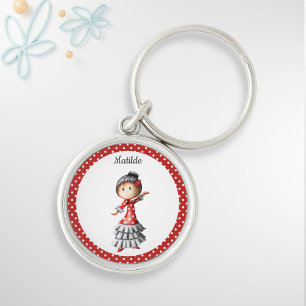 Sevillana Flamenco Dancer in Red Dress Spanish Key Ring