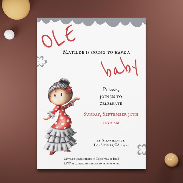 Sevillana Flamenco Dancer Spanish Baby Shower Invitation (Creator Uploaded)