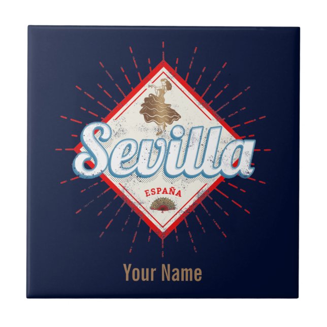 Seville Andalusia Spain Retro Flamenco Vintage Tile (Front)