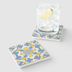 Seville Baroque Blue Golden Scrollwork Mediterrane Stone Coaster