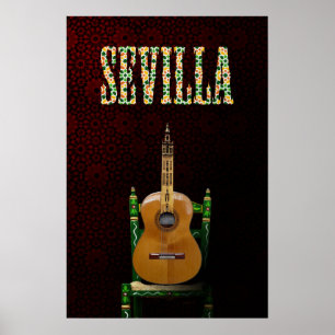 SEVILLE. Flamenco guitar with Giralda of Seville Poster