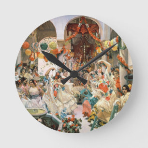 Seville (oil on canvas) round clock