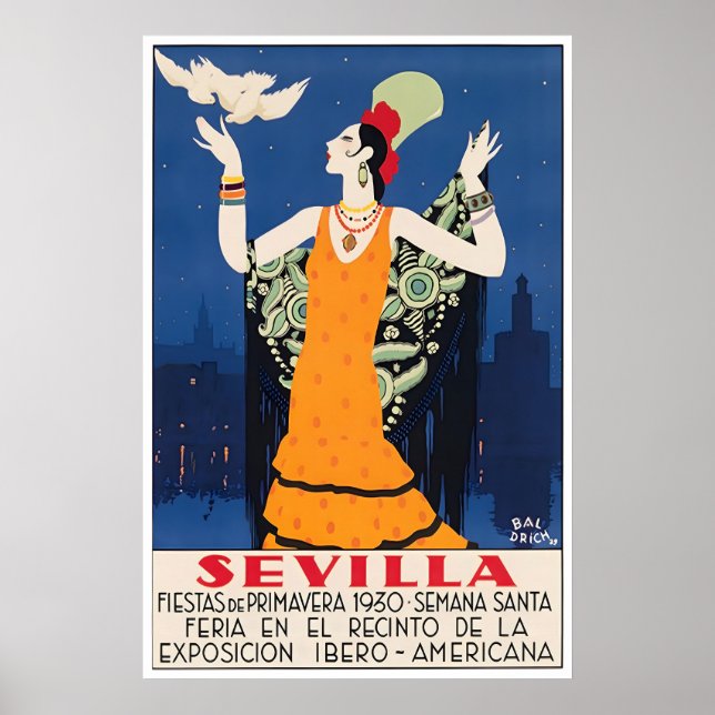 Seville Print Spain Travel Poster Spanish Art (Front)