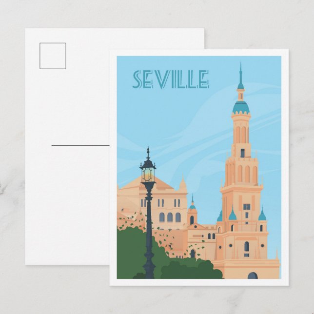 Seville Spain Art Vintage Travel Illustration Postcard (Front/Back)