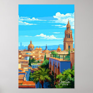 Seville Spain Art Vintage Travel Illustration Poster