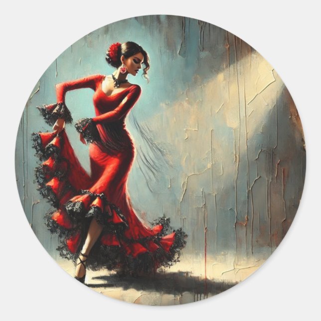 Seville Spain Flamenco Dancer in Red Classic Round Sticker (Front)