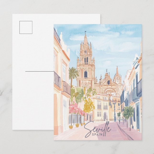 Seville Spain Gouache Paint Illustration Travel Postcard (Front/Back)